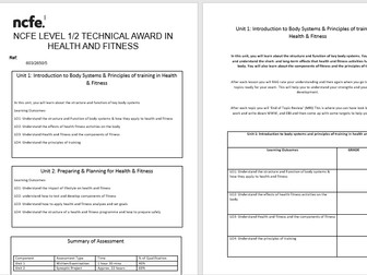 NCFE LEVEL 1/2 HEALTH & FITNESS UNIT 1 & Unit 2 TITLE PAGES