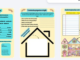 MI casa - prepositions yr 7 Spanish, 7 page lesson workbook