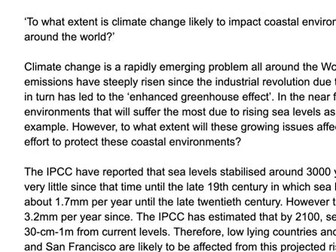 AQA A LEVEL GEOGRAPHY 'HOW WILL CLIMATE CHANGE IMPACT COASTAL ENVIRONMENTS' A* ESSAY