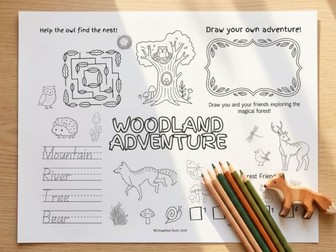 Woodland Adventure Kids Activity Placemat | Free Printable Nature Activity Sheet | Foundation–Year 3
