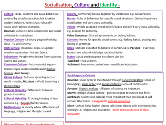 Sociology, OCR, A-Level, Unit 1A - Socialisation, Culture and Identity Sociology Revision Posters