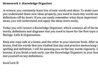 KS3 Cells & Organisation - Homeworks