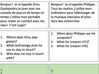 La technologie - French sentence builder on uses of technology (teaches pour + infinitive)