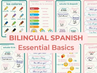 Bilingual SPANISH BASICS BUNDLE flashcards | Spanish Educational Printable Flashcards
