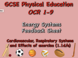 GCSE OCR PE (1.1d/e) energy systems feedback sheet