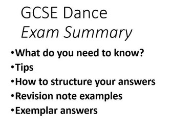 Summary all sections exam paper GCSE Dance