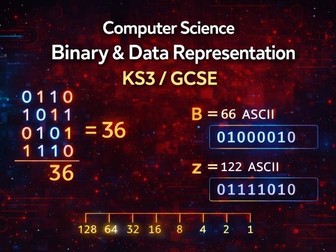 Computer Science Binary and Data Representation Worksheet (KS3 / GCSE)