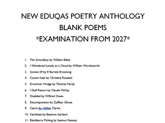 EDUQAS NEW ANTHOLOGY GCSE ENGLISH LIT 2027 BLANK POEMS