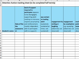 Attention Autism progress tracking sheet