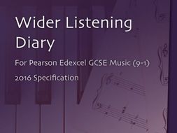 Wider Listening Diary for Pearson Edexcel GCSE Music (9-1), 2016 Specification