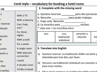 Booking a Hotel Room in Spanish – Conti-Style Vocabulary & Practice Worksheet