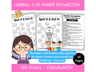 Gumball 0-30 Number Recognition for Math Centers and Hands On Dabbing