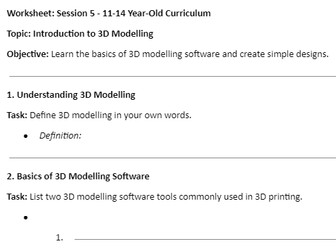 session 5 - ages 11-14 - introduction to 3D modelling software