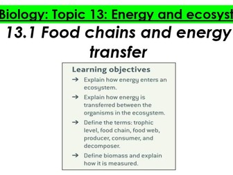 AQA A- level 13.1 - Food chains and energy transfer