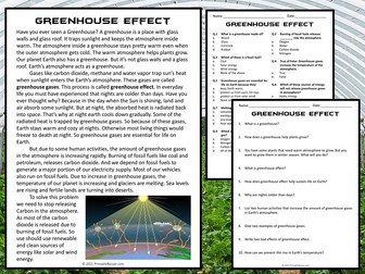 Greenhouse Effect Reading Comprehension Passage and Questions - PDF