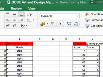 Edexcel Speadsheet for assessment of AQA Art, Craft and Design GCSE
