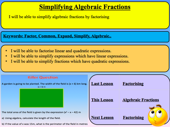 Simplifying Algebraic Fractions - New Curriculum 9-1