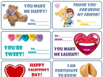 24 English Valentine's cards Red Pink Purple Cute Fun New Printable