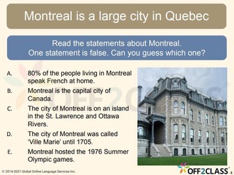 Reading - When You Come to Montreal -  ESL Lesson Plan
