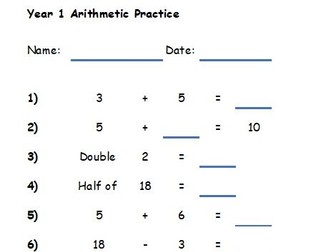 Y1 Arithmetic (Random Number Formula)