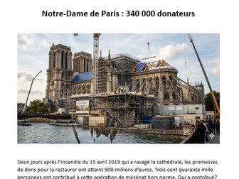 AQA French A Level stimulus card - Notre-Dame de Paris : 340 000 donateurs