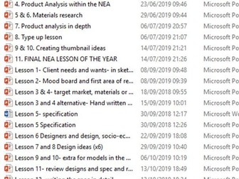 All lessons for GCSE DT NEA