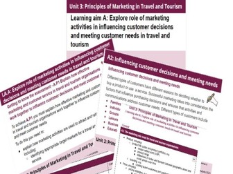 BTEC National in Travel and Tourism - Unit 3: LA:A resource bundle