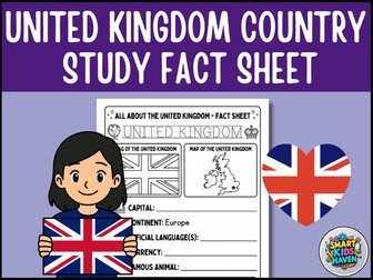 United Kingdom Map and Flag Country Study Research Project Worksheet Geography.