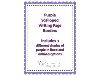 Purple Scalloped Writing Page Border: 3 shade varieties with lined and unlined options