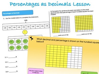 Year 5 Decimals and Percentages - Percentages as Decimals Lesson