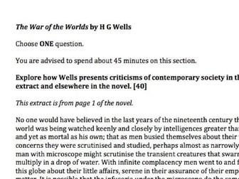 GCSE 9-1 War of the Worlds OCR Style Questions + Indicative Content