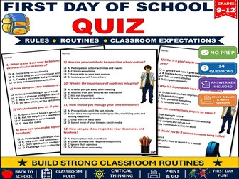 First Day of School Quiz | High School Back to School Activity | Grades 9-12
