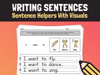 Sentence Writing Activity | Nouns & Verbs, Simple Sentence Helpers with Visuals