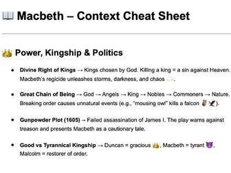Macbeth Context Revision Cheat Sheet | GCSE English Literature AQA Edexcel OCR | AO3 Exam Notes