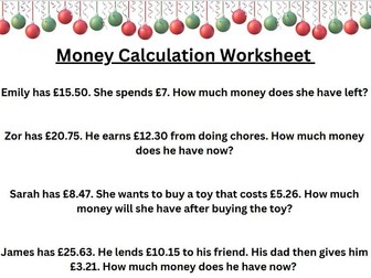 Money Calculation Worksheet with colouring at the end