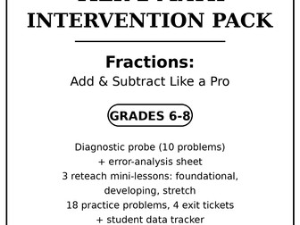 Tier 2 Math Intervention: Add & Subtract Fractions, Grades 6-8 | RTI MTSS