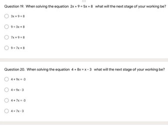Multiple Choice Solving Equations Google Form