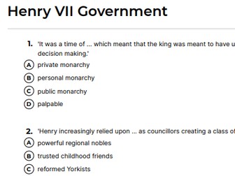Multiple Choice Quizzes for Henry VII, Henry VIII, Edward VI and Mary I