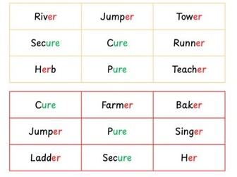 Phonics "Ure" and "Er" Bingo Cards