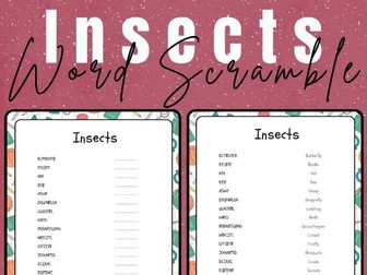 Insects - Word Scramble No Prep Printable Activity Worksheet