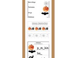 Halloween. Spanish and English writing and reading + Repeating Patterns