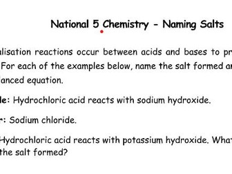 N5 Chemistry - Acids and Bases - Naming Salts Practice