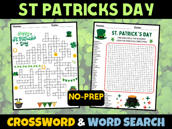 St. Patrick's Day: Crossword Puzzle and Word Search Sub Plans