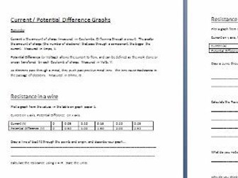 KS4 Current PD graphs.  Resistance in a wire and bulb.