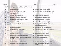 Airports and Hotels Sentence Match Ups Worksheet