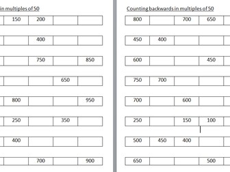 Counting in 50's forwards and backwards year 3 worksheet