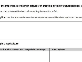 Exam Question Planning Sheet (Human Activities and Landscapes) for Edexcel A GCSE Topic 1
