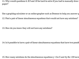 Linear Simultaneous Equations (Graphing Calculator)