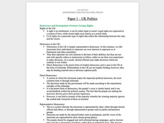 Edexcel A-level Government and Politics Revision Booklet